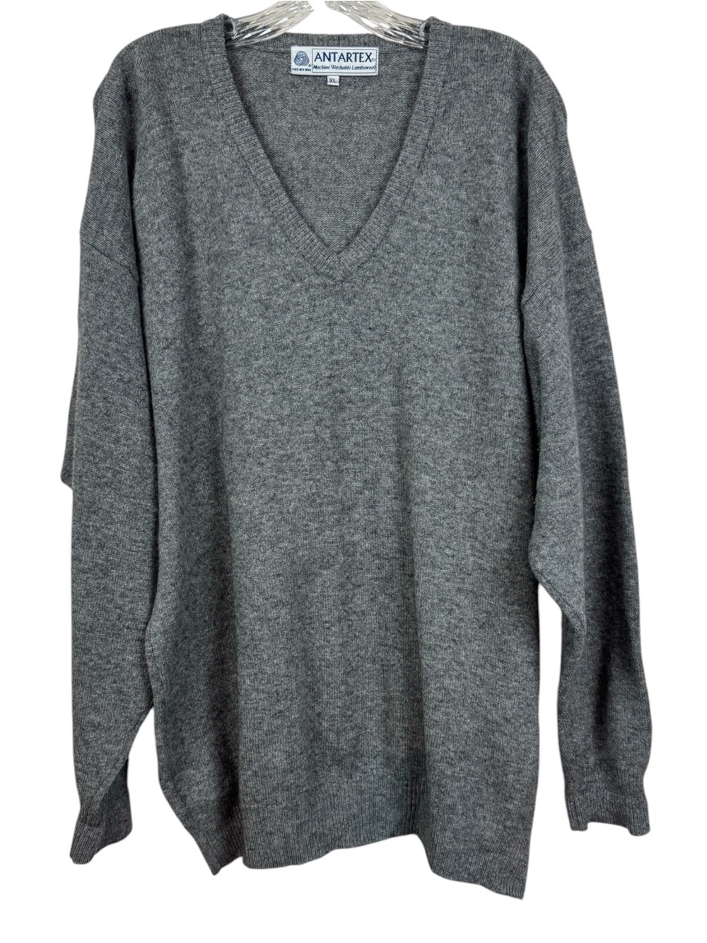 Vintage ANTARTEX gray knit V-neck Lambswool pullover sweater XL